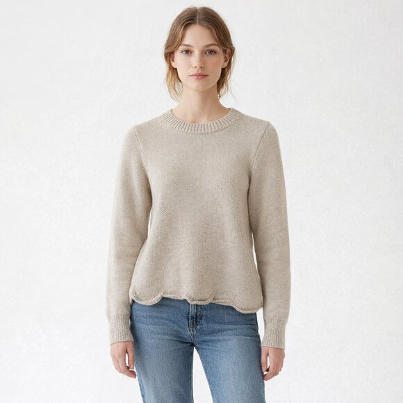 J. Crew Sweaters - J.Crew Scalloped-Hem Sweater in Tan Size Small